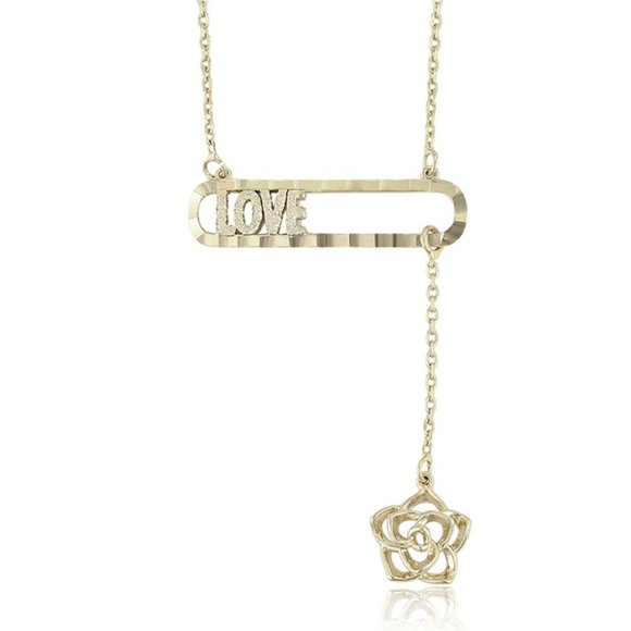 Jewelry - Stunning LOVE Flower Drop 14KGP Necklace